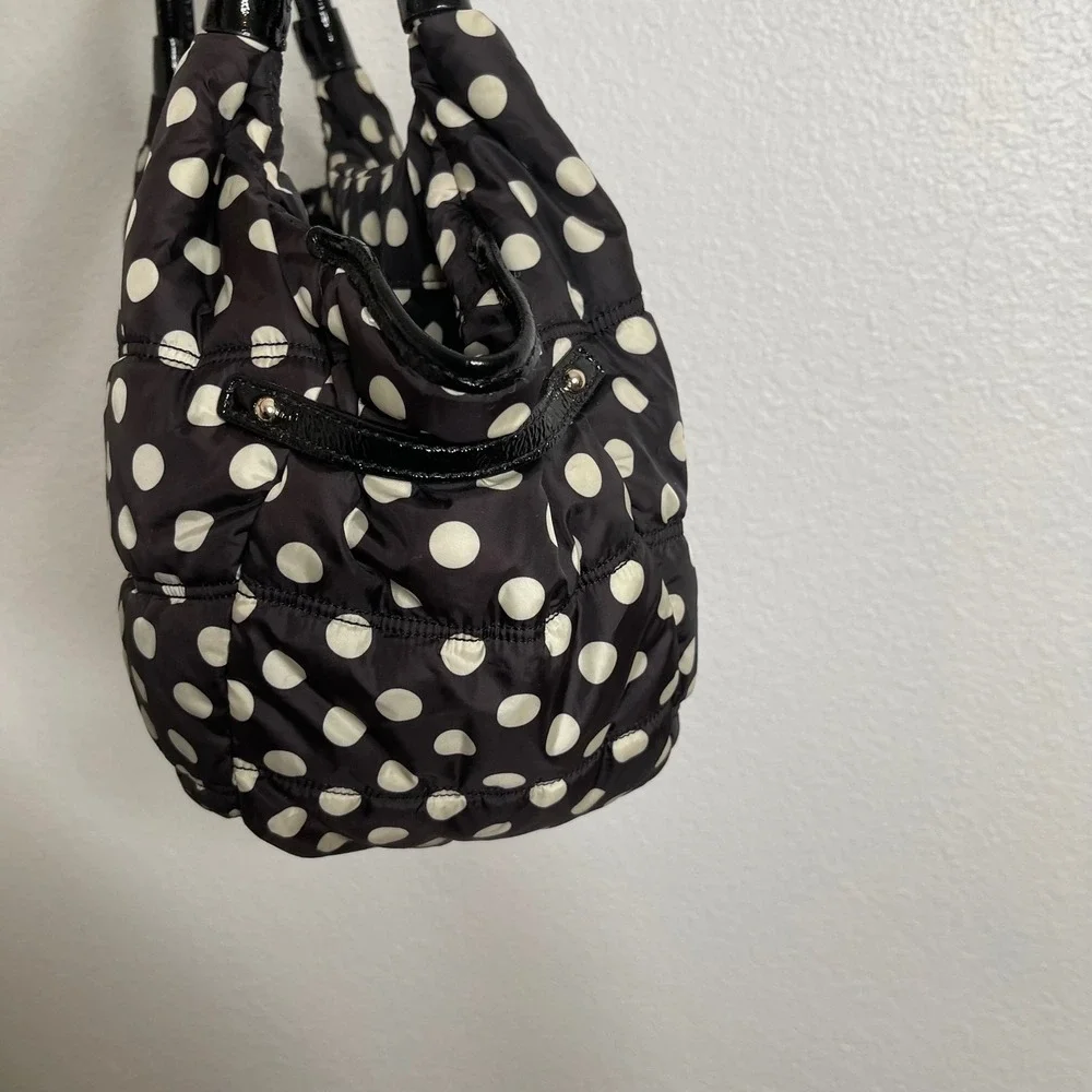 Kate Spade New York Black White Polka Dot Quilted Nylon Tote Shoulder Bag